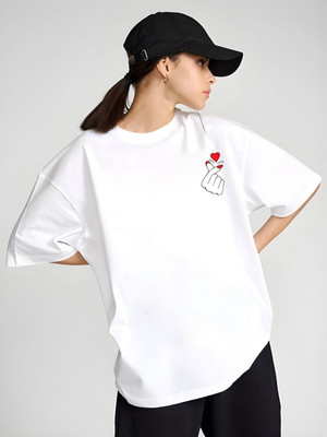 Dressberry Graphic Print Women Round Neck White T-Shirt