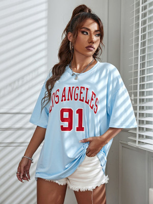 IMSA MODA Printed Women Round Neck Light Blue T-Shirt