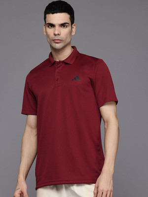 ADIDAS Solid Men Polo Neck Red T-Shirt