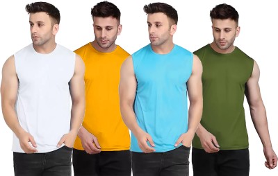 Renowned Solid Men Round Neck White, Yellow, Light Blue, Dark Green T-Shirt