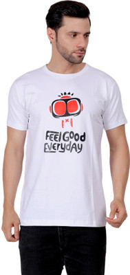 ZULX Printed, Typography, Graphic Print, Cartoon Men Round Neck White T-Shirt