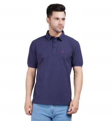 Sporto Solid Men Polo Neck Blue T-Shirt