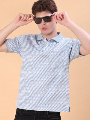 V-MART Printed Men Polo Neck Blue T-Shirt