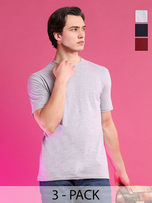 Moda Rapido Solid Men Round Neck Grey T-Shirt