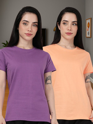 Kryptic Solid Women Round Neck Multicolor T-Shirt