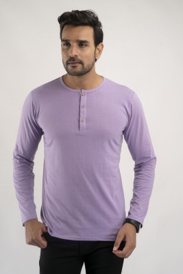 FERANOID Solid Men Henley Neck Purple T-Shirt