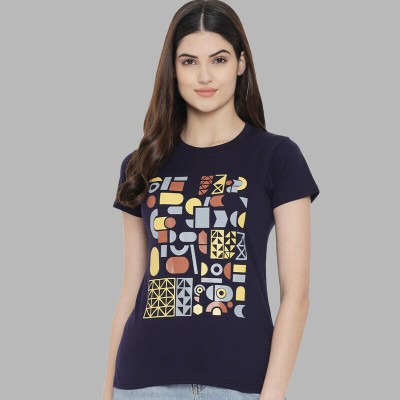 METRONAUT Typography Women Round Neck Dark Blue T-Shirt