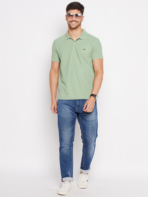 RISS Solid Men Polo Neck Light Green T-Shirt