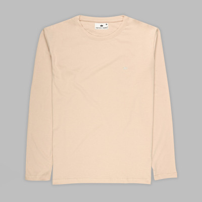 french crown Solid Men Round Neck Beige T-Shirt