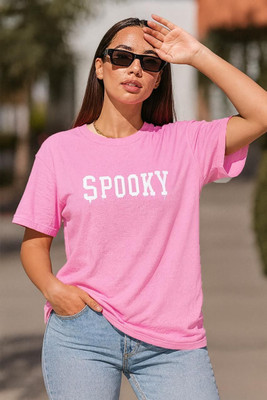 AdvibaFashion Typography Women Round Neck Pink T-Shirt