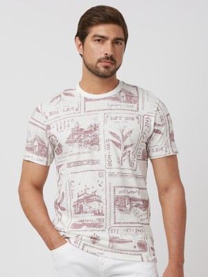 MUFTI Printed Men Crew Neck Beige T-Shirt