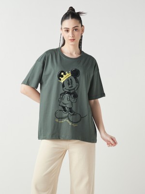 BEWAKOOF Graphic Print Women Round Neck Grey T-Shirt