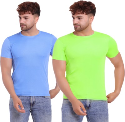 KASPY Solid Men Round Neck Light Blue, Light Green T-Shirt