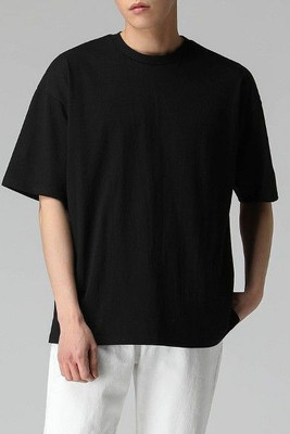 Anany Solid Men Round Neck Black T-Shirt