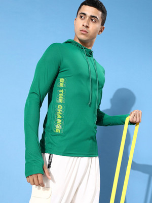 WROGN ACTIVE Printed Men Hooded Neck Green T-Shirt