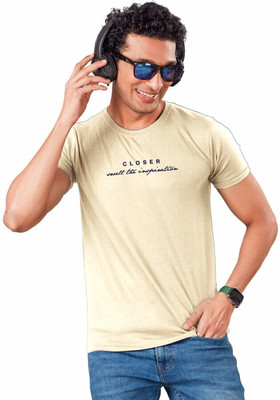 Fabc Printed Men Round Neck Beige T-Shirt