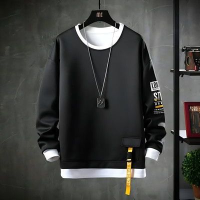 FAOES Colorblock Men Round Neck Black T-Shirt