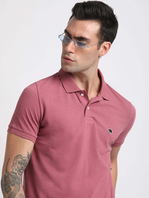 THE BEAR HOUSE Solid Men Polo Neck Pink T-Shirt