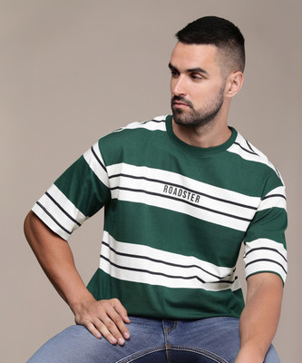 Roadster Striped Men Round Neck Green T-Shirt