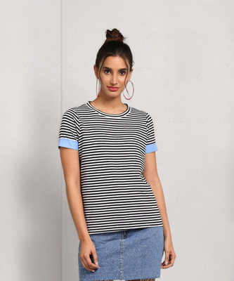 METRONAUT Striped Women Round Neck Multicolor T-Shirt