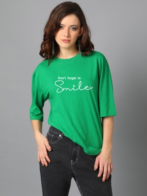 KOTTY Printed Women Round Neck Green T-Shirt
