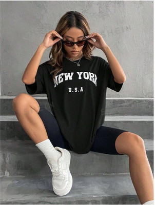 FURRR Printed Women Round Neck Black T-Shirt