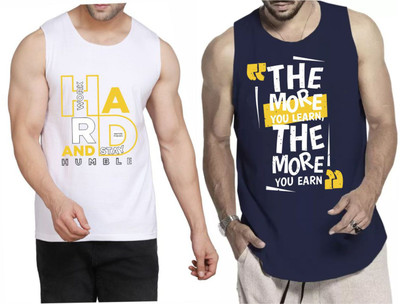 WOOSTRO Printed Men Scoop Neck White, Dark Blue T-Shirt