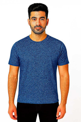 SHINPEX Solid Men Round Neck Dark Blue T-Shirt