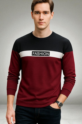 Autna Printed Men Round Neck Maroon, Black T-Shirt