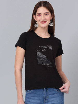 CANTABIL Printed Women Round Neck Black T-Shirt