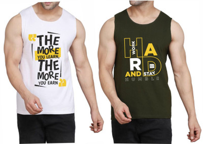 WOOSTRO Printed Men Round Neck White, Dark Green T-Shirt