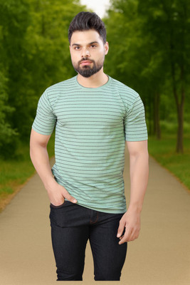 METRONAUT Striped Men Round Neck Light Green T-Shirt