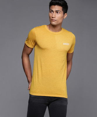 WROGN Solid Men Crew Neck Yellow T-Shirt