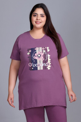 IN Love Printed Women Round Neck Purple T-Shirt