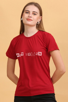 HOUSEOFFASHION Printed Women Round Neck Red T-Shirt