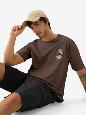 Triptee Graphic Print Men Round Neck Brown T-Shirt