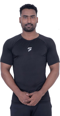 SOLID FIT Solid, Printed Men Round Neck Black T-Shirt