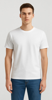 DHAMECHA STORE Solid Men Round Neck Black, White T-Shirt
