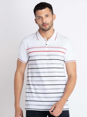 Status Quo Striped Men Polo Neck White T-Shirt