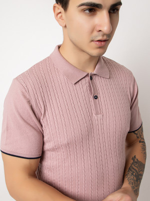 ARMISTO Self Design Men Polo Neck Pink T-Shirt