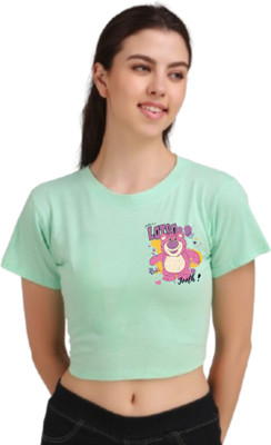 UG Fashion Printed Women Round Neck Light Green T-Shirt