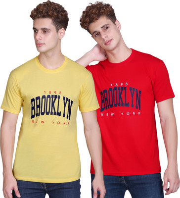 Zeffit Printed Men Round Neck Red, Yellow T-Shirt