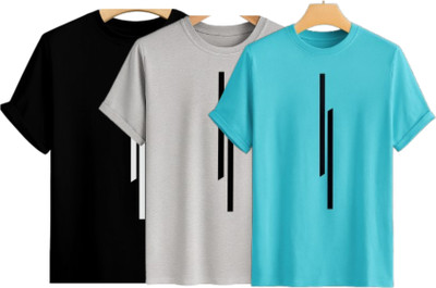Misty Creation Printed, Self Design Men Round Neck Black, Grey, Light Green T-Shirt