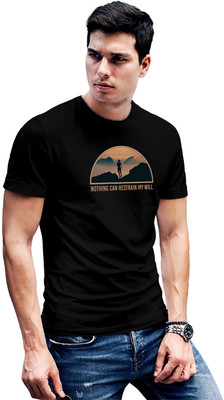 Fighterheero Printed Men Round Neck Black T-Shirt