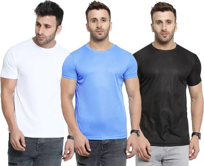 Think Tech Solid Men Round Neck White, Light Blue, Black T-Shirt