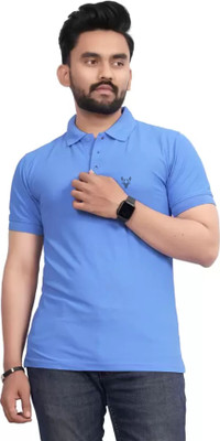 JH MART Solid Men Polo Neck Light Blue T-Shirt