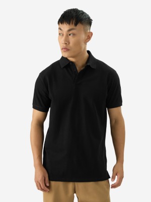 The Souled Store Solid Men Polo Neck Black T-Shirt