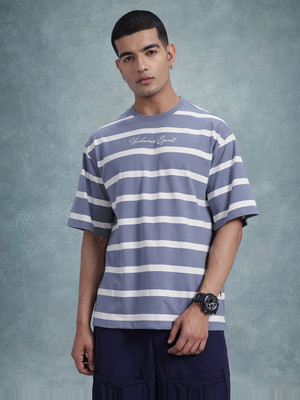 Roadster Striped Men Round Neck Blue T-Shirt