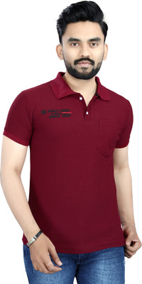 Lonaxa Printed Men Polo Neck Maroon T-Shirt
