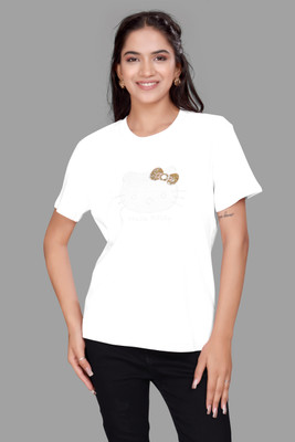 MADBORN CREATION Solid Women Round Neck White T-Shirt